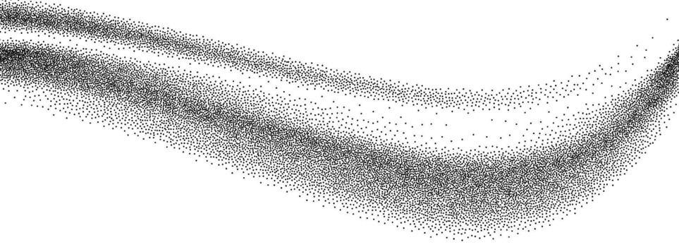 Wave gradient grain texture. Black stippled curve line background. Undulate smooth sand backdrop with speckles, particles, granules. Grunge noise dotted wallpaper for banner, poster, brochure vector
