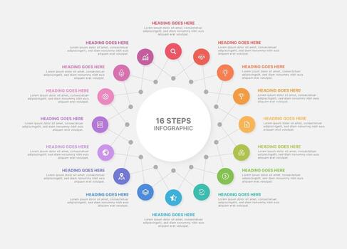 Modern Circular Cycle Infographic Design Template with 16 Data Points vector
