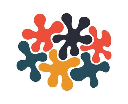 Clustered Abstract Silhouette Pattern Featuring Bizarre Organic Blobs Bold Flat Tones Central Grouping Surrounded By Clean White Border Padding vector