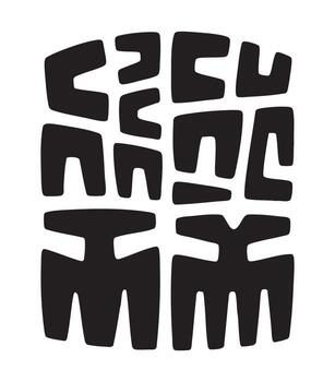 resumen tribal inspirado silueta obra de arte negrita angular negro formas agrupados en central composición con limpiar blanco relleno mínimo diseño vector