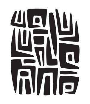 Abstract Tribal Silhouette Artwork With Bold Angular Black Forms On White Background vector