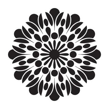 Mandala Inspired Silhouette Design Featuring Circular Ornamental Cluster Solid Black Fill Centered With Clean White Bleed Border vector