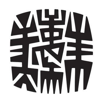 sorprendentes resumen obra de arte en tribal inspirado silueta estilo con dinámica central racimo de angular negro formas mínimo decorativo diseño vector