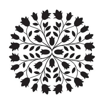 Delicate Ornamental Sticker Design Featuring Symmetrical Floral Silhouette Pattern Arranged In Dense Circular Cluster Artistic Decorative Layout vector