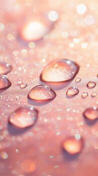 Dewy water droplets shimmer on a textured surface, creating a bokeh blur with light and sparkle photo