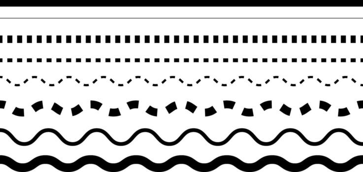 Seven horizontal lines display varying styles including solid, dotted, dashed, and wavy black shapes vector