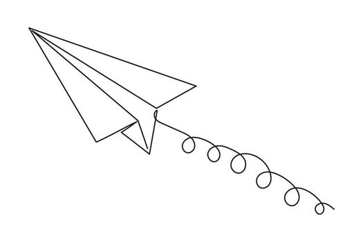 Paper plane minimalist outline continuous one line isolate abstract art illustration vector