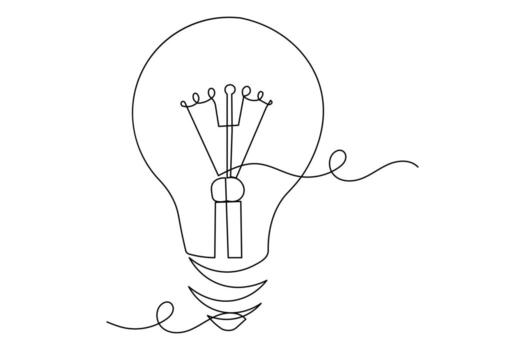 Minimalist light bulb drawing one line continuous outline clean isolate creative art vector