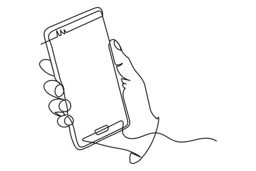Minimalist mobile smart phone isolate outline continuous one line art illustration vector