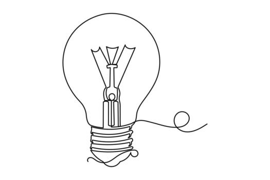 Simple light bulb outline minimalist continuous one line isolate creative art illustration vector