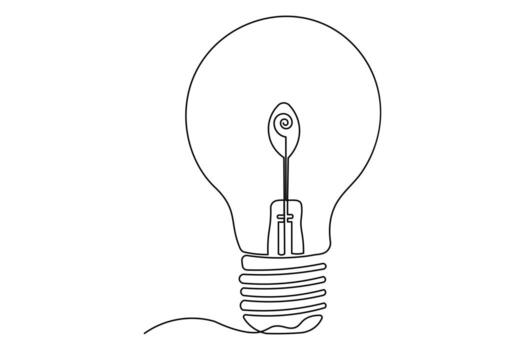 Artistic light bulb minimalist outline continuous one line isolate elegant illustration vector