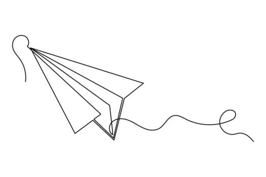 Clean paper plane outline one line continuous minimalist isolate sketch illustration vector