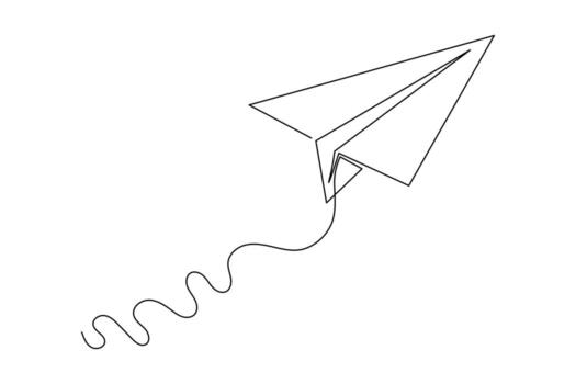 Simple paper plane one line sketch continuous minimalist isolate outline illustration vector