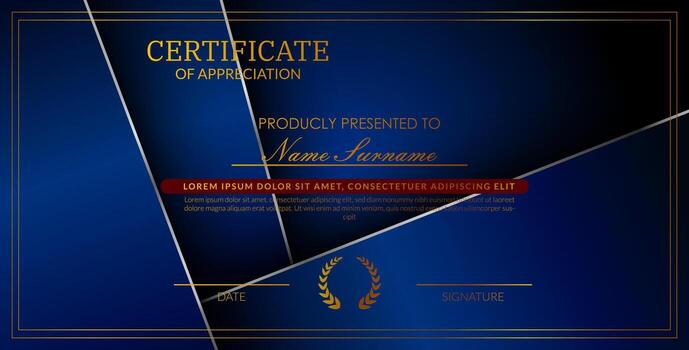 Creative certificate of appreciation best award template with blue silver list overlap background, Use for print, certificate, diploma, graduation vector