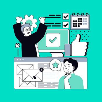 proyecto administración concepto para moderno web diseño. personas lluvia de ideas, trabajando en equipo con calendarios, correos electrónicos y haciendo tareas, productividad proceso con metas logro. ilustración. vector