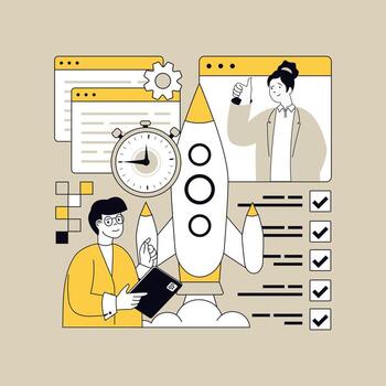 Startup concept for modern web design. People launching new business, planning project strategy, setting goals, developing company with entrepreneur aspirations and ambitions. illustration. vector