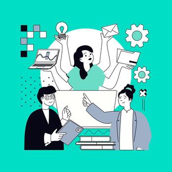 Project management concept for modern web design. People brainstorming and finding effective solutions, work communicating, creating strategy, development and achievement goals. illustration. vector