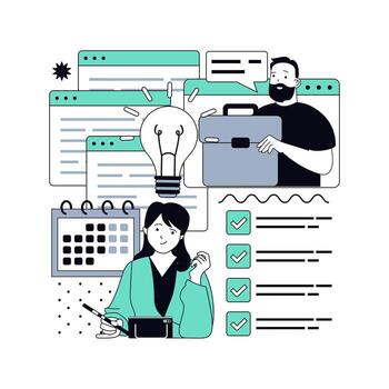 Project management concept for modern web design. People marking tasks with checklist, brainstorming and analyzing new ideas, creating strategy, development and improvement. illustration. vector