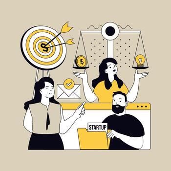 puesta en marcha concepto para moderno web diseño. personas lanzamiento nuevo negocio, planificación riqueza estrategia y proyecto objetivos, ajuste objetivos, haciendo organización proceso, desarrollando compañía. ilustración. vector