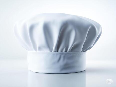 A classic chef hat on a clean surface, symbolizing culinary art. photo