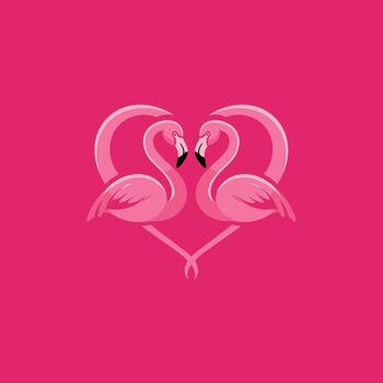 Logo design of two flamingos in the shape of a heart on a pink background vector
