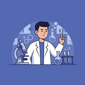 Logo design of a lab technician pointing at something vector