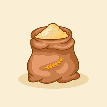 Wheat in a sack is designed in a flat cartoon style, isolated on a white background. Wheat seeds. Triticum aestivum L. vector