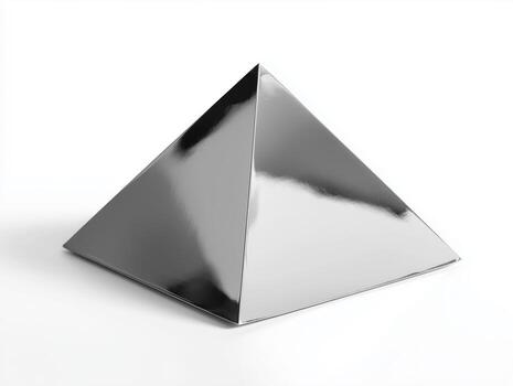 A sleek metallic pyramid shape on a minimalist background. photo
