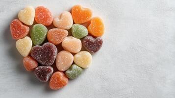 vistoso corazón conformado golosinas arreglado corazón forma ligero antecedentes evocar sentido de alegría foto