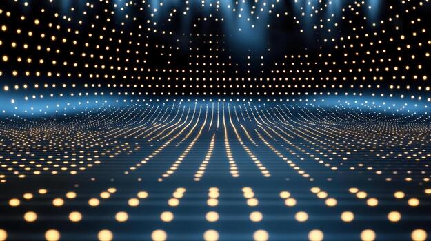 Bright glowing dots create mesmerizing pattern dark background, evoking sense of depth photo