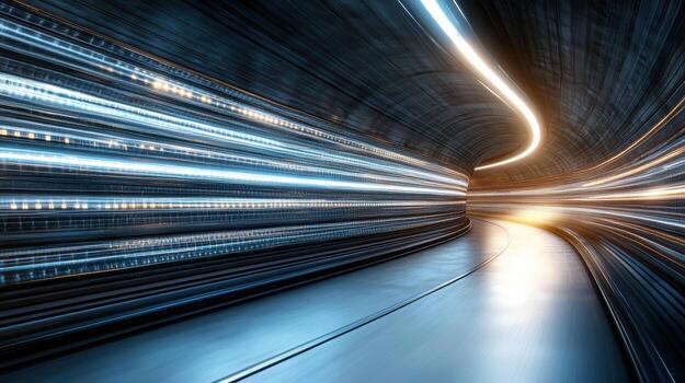 Dynamic abstract tunnel with light streaks creating sense of speed and motion photo