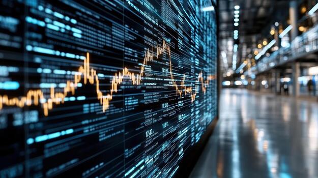 Digital financial metrics display glowing data trends in modern environment photo