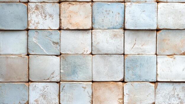 Faded patterned tiles with weathered appearance create unique texture photo