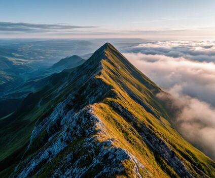 Mountaintop view above the clouds at sunrise photo