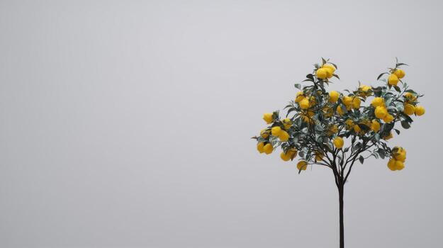 hermosa limón árbol con brillante amarillo limones en contra un minimalista antecedentes exhibiendo sencillo y elegante hogar decoración ideas foto