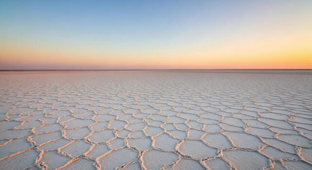 expansivo sal pisos debajo un pastel puesta de sol cielo con hexagonal patrones foto