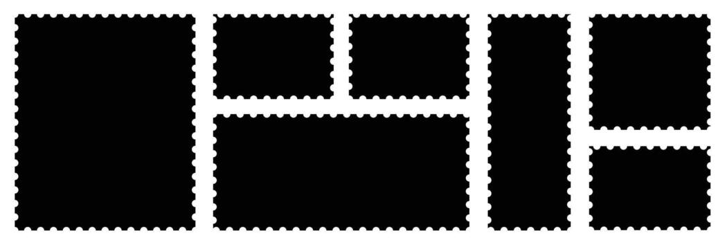 Blank Postage Stamp Templates with Perforated Edges. Various Rectangular Sizes. vector