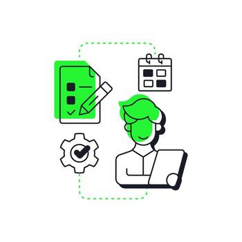 Operational capacity management modern linear concept icon. Daily execution of business processes. Resources control. Flat outline elements connected with dotted lines. Creative visual. Easy to edit vector