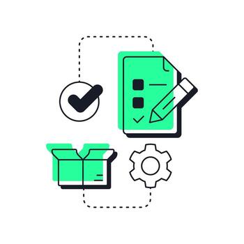 Inventory management modern linear concept icon. Forecasting production needs. Benefit of capacity regulation. Flat outline elements connected with dotted lines. Creative visual. Easy to edit vector
