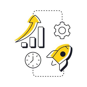 Throughput modern linear concept icon. Actual performance and efficiency in company. Capacity management metric. Flat outline elements connected with dotted lines. Creative visual. Easy to edit vector