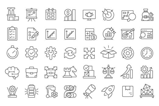 Capacity management line icons set. Organization resources control. Efficiency strategy. Business planning. Isolated outline illustrations. Thin lineart iconset symbols. Editable stroke vector