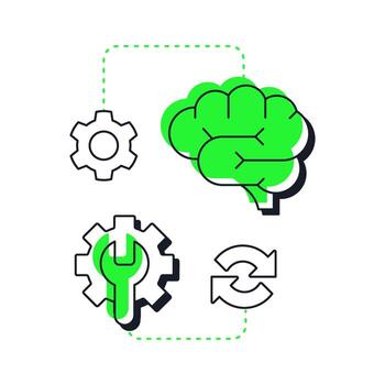 Recalibration modern linear concept icon. Reconfiguring resources. Step in capacity management processes. Flat outline elements connected with dotted lines. Creative visual. Easy to edit vector