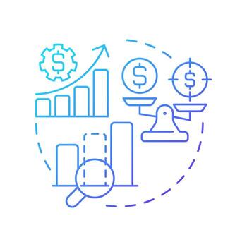 lucro brecha análisis azul degradado concepto icono. medida diferencia Entre real y objetivo ingresos ventas. redondo forma línea ilustración. resumen idea. gráfico diseño. fácil a utilizar en Blog enviar vector