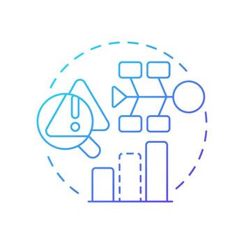 Fishbone diagram blue gradient concept icon. Identify root causes of problem. Gap analysis tool. Business data. Round shape line illustration. Abstract idea. Graphic design. Easy to use in blog post vector