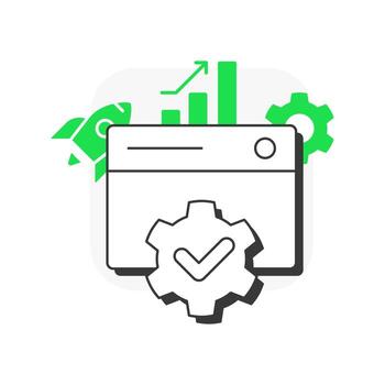Performance testing flat outline concept icon. Statistical graph, productivity. Efficiency metric. Quality assurance. Modern line illustration with green glyphs. Conceptual visual. Easy to edit vector