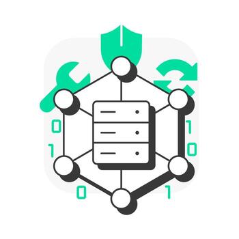 Maintenance flat outline concept icon. Software engineering, security. Repair, technology. Data management. Modern line illustration with green glyphs. Conceptual visual. Easy to edit vector