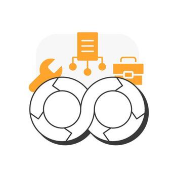 devops modelo plano contorno concepto icono. software desarrollador, codificación. eso operaciones. hackear, desarrollo. moderno línea ilustración con naranja glifos. conceptual visual. fácil a editar vector