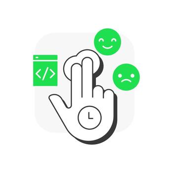 Usability testing flat outline concept icon. Customer experience, user service. Software development, programming. Modern line illustration with green glyphs. Conceptual visual. Easy to edit vector