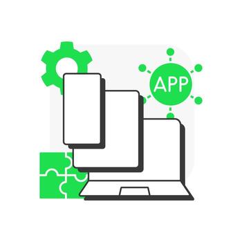 compatibilidad pruebas plano contorno concepto icono. software desarrollo, multiplataforma. nube tecnología, datos Procesando. moderno línea ilustración con verde glifos. conceptual visual. fácil a editar vector