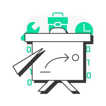 planificación plano contorno concepto icono. negocio estrategia, corporativo. programación, codificación. hora gestión, control. moderno línea ilustración con verde glifos. conceptual visual. fácil a editar vector